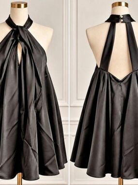 NWT Siena Black Satin Halter Keyhole Open Back Dress Size 6